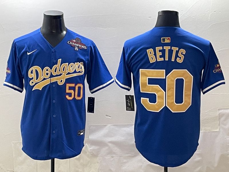 Men Los Angeles Dodgers #50 Betts Blue Champion gold character 2025 Nike MLB Jersey style 4121->los angeles dodgers->MLB Jersey